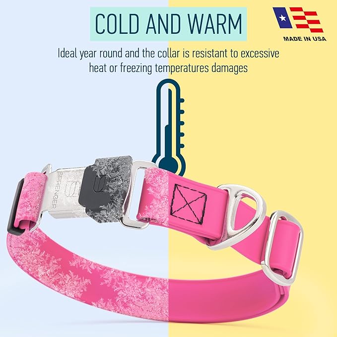 Dogline Biothane Waterproof Dog Collar with Herm Sprenger Stainless Steel Quick Release Buckle – Heavy Duty Tactical Durable Collar for Dogs – Comfortable and Safe Pet Collar, W 1" L 15-25", Pink-PurrikoPets
