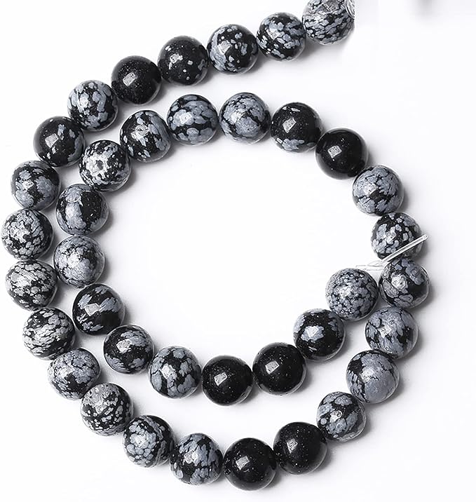 72PCS 10mm Natural Snowflake Obsidian Beads Round Loose Stone Energy Healing Gemstone Beads for Jewelry Making DIY Bracelet Necklace for Jewelry Making 32" 2 Strands