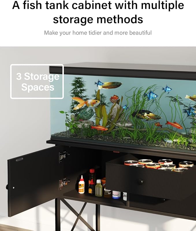 Fish Tank Stand 40 Gallon: Sturdy Aquarium Stand with Accessories Storage - Metal Tank Stands Table for 40-50 Gallon Reptile Breeder Turtle Terrarium - 36.6"x18.8" Weight Capacity 660 lbs-PurrikoPets