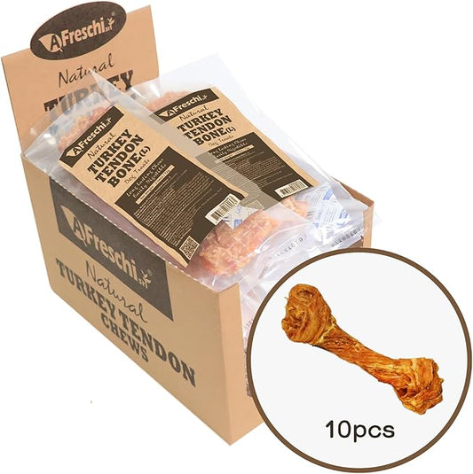 Afreschi Natural Turkey Tendon Bone (L) 10 Units/Box, Dog Treats for Signature Series, All Natural Human Grade Puppy Chew, USA-Sourced Turkey Tendon, Hypoallergenic, Rawhide Alternative-PurrikoPets