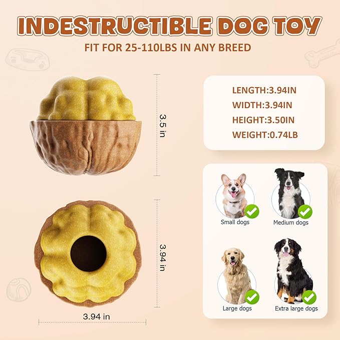 Dog Frozen Treats Toy, Cognitive Dogs Brain Stimulation Toys for Aggressive Chewers, Interactive Dispensing Toy Enrichment Keep Them Busy No-Boredom, Tough Nylon&Coffe Wood Fillable Puzzle Dog Feeder-PurrikoPets