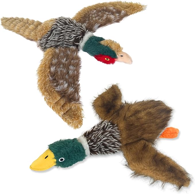 2 PCS Mallard Duck Dog Toys Squeaky D og Toy ,Stuffed Pheasant Do g Chew Toys Plush Mallard Duck Do g To y Interactive Do g Toys to Keep Them Busy , Pheasant Dog To y for Small Middle and Large Dogs-PurrikoPets