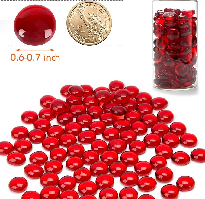 FUTUREPLUSX 1LB Red Glass Beads, Flat Glass Marbles Burgundy Pebbles Marbles for Vases Decorative Red Colored Gemstones Fish Tank Table Scatter Decor Art Craft-PurrikoPets