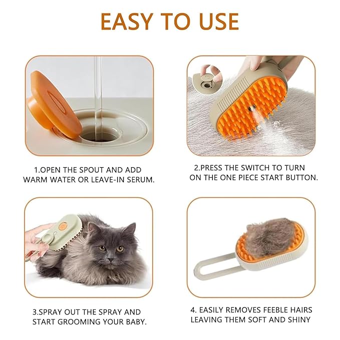 4 in 1 Cat Steam Brush,cat brushes for indoor cats,Rechargeable Steam Cat with Steam,Anti-Static Steam Pet Brushes for Dogs Cats(Khaki)-PurrikoPets