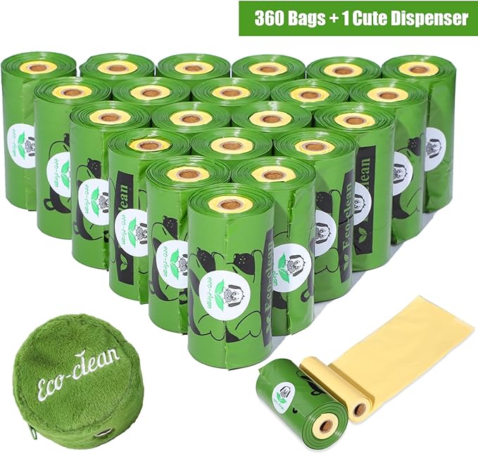 ECO-CLEAN Dog Poop Bags with 3 Bags Left Indicator - 360 Count Extra Thick and Leak Proof Pet Waste Bags with 1 dispenser, Unscented-PurrikoPets