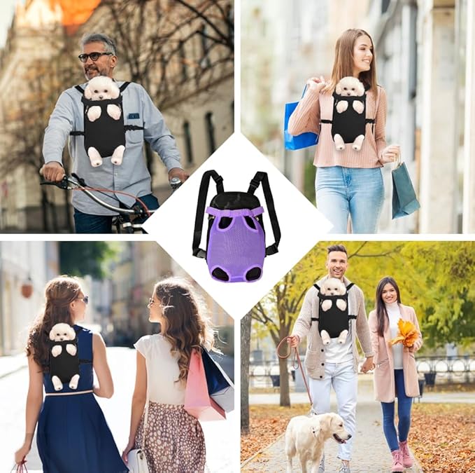 FEimaX Dog Carrier Backpack Pet Legs Out Front Cat Travel Bag, Adjustable Puppy Backpacks Carriers Hands-Free for Small Medium Dogs Cats Hiking Traveling Camping Daily Walking (Medium, Purple)-PurrikoPets