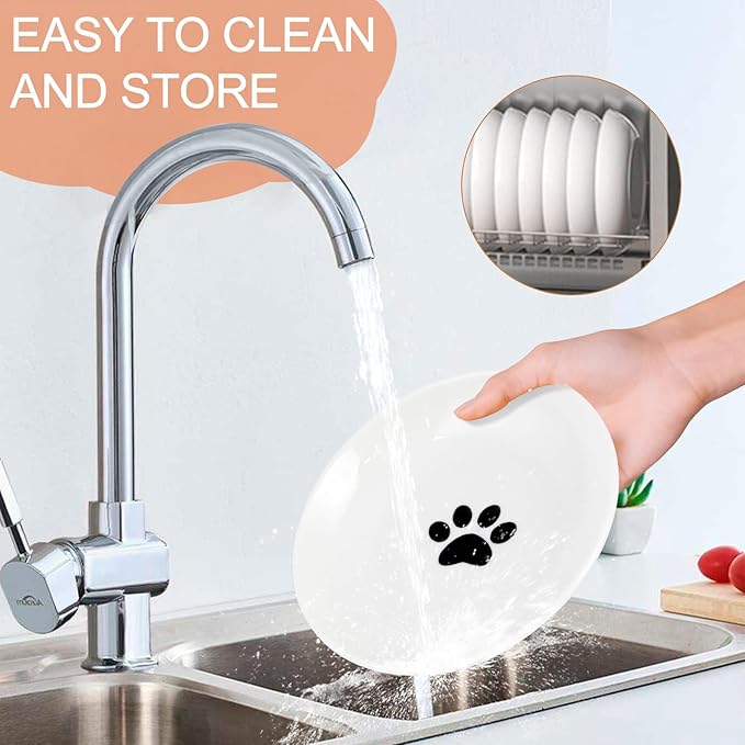 6 Pack Cat Food Bowl, Ceramic Cat Bowls, Anti Whisker Fatigue Cats Bowl Set,5.5 Inches Shallow Wide Kitten Plates for Food and Water (Cat's Paw Style)-PurrikoPets