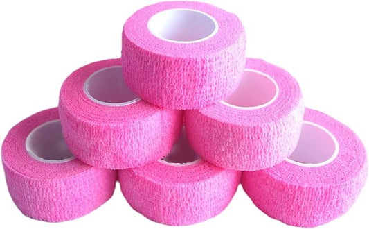 6 Pack 1" x 5 Yards Self Adhesive Bandage Wrap Breathable Cohesive Vet Wrap for Pets, Elastic Self-Adherent Tape for Sports, Wrist, Ankle (Pink)-PurrikoPets