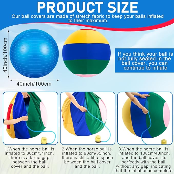 40inch Giant Herding Ball with Ball Cover Anti Burst Please Watch VCR for How to Inflation Horse Toys for Horses Stall Entertainment Play, Pump Included (Mixed Color,Classic)-PurrikoPets
