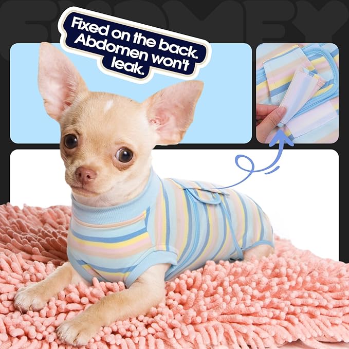 FUAMEY Recovery Suit for Dogs After Surgery,Soft Breathable Dog Bodysuit E-Collar & Cone Alternative Surgical Suit,Male Female Dog Neuter Spay Suits Anti Licking Wounds Onesie Blue Yellow Stripes S-PurrikoPets