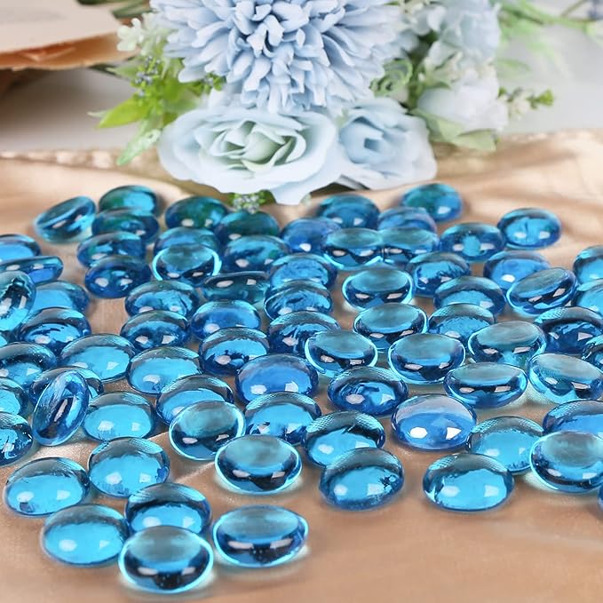 FUTUREPLUSX 1LB Light Blue Flat Glass Marbles, Glass Pebbles Vase Fillers for Centerpieces, Fish Tank for Aquarium Gravel Decor Table Scatter Art Craft-PurrikoPets