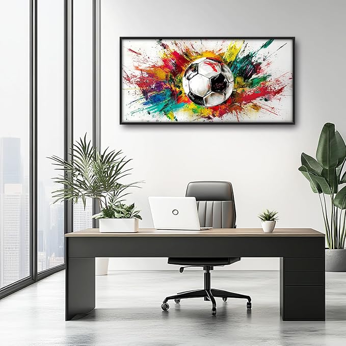 Extra Large Framed Soccer Wall Art,Oversized Colorful Graffiti Sport Ball Wall Decor Pictures for Living Room,Canvas Print Painting Modern Artwork Bedroom Office Bathroom Home Decor 60L x30W-PurrikoPets