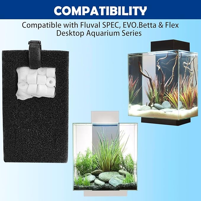 Filter Media Replacement Compatible with Fluval SPEC, EVO, Betta and Flex Desktop Aquarium, Includes 2 Carbon Filter Refills, 2 Foam Filter A1376, 2 Ceramic Rings and 2 Filter Cord-PurrikoPets