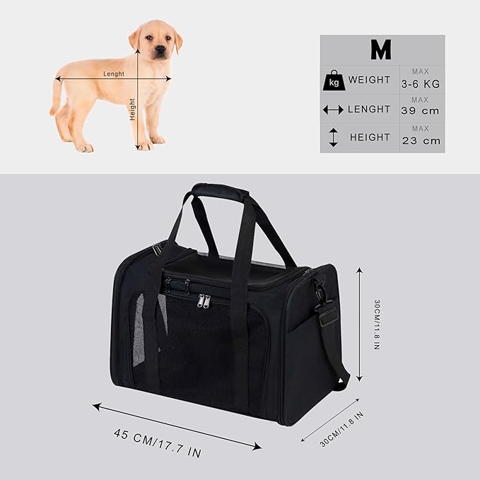 Airline Approved Soft Sided Pet Carrier for Small and Medium Dogs, Cats, and Puppies (Up to 15 lbs), Collapsible Portable Travel Bag for Dogs Cats (Black)-PurrikoPets