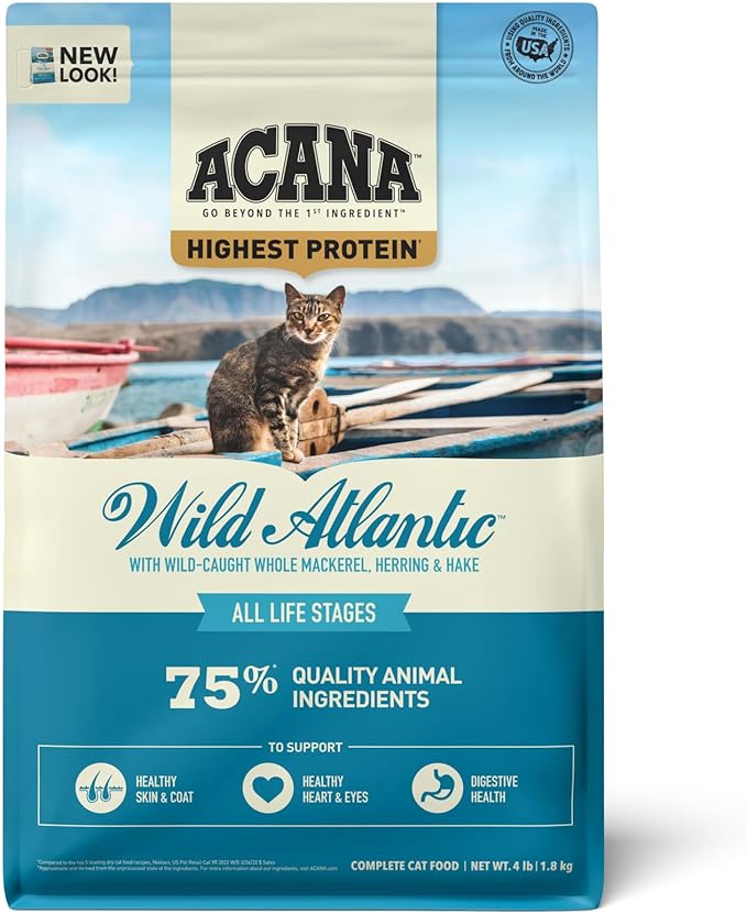 ACANA Grain-free Dry Cat Food Wild Atlantic Saltwater Fish with Freeze-Dried Liver 4lb Bag-PurrikoPets