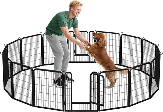 32 Inch Dog Playpen - 16 Panels Metal Pet Exercise Pen for Small-Medium Dogs, Indoor/Outdoor Dog Fence for Yard, Garden, Camping & RV Travel-PurrikoPets
