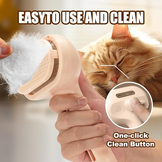 3-in-1 Pet Steam Brush, Grooming Comb with Water Tank for Cats and Dogs, Long and Short Hair (Pink)-PurrikoPets