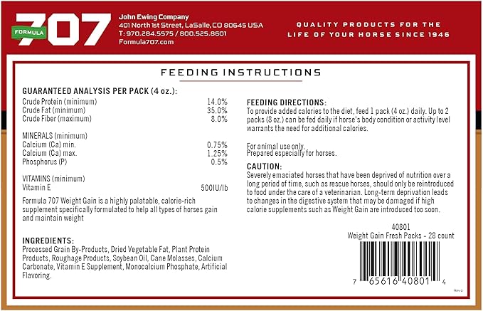 Formula 707 Weight Gain Equine Supplement, Daily Fresh Packs, 28 Day Supply - Palatable, Calorie-Rich Nutritional Support for Hard-to-Keep and Senior Horses-PurrikoPets