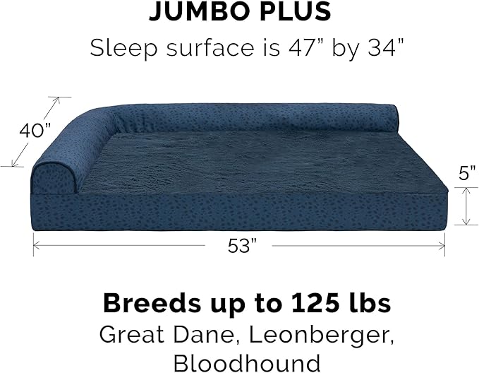 Furhaven Cooling Gel Dog Bed for Large Dogs w/ Removable Bolsters & Washable Cover, For Dogs Up to 125 lbs - Plush & Almond Print L Shaped Chaise - Blue Almonds, Jumbo Plus/XXL-PurrikoPets