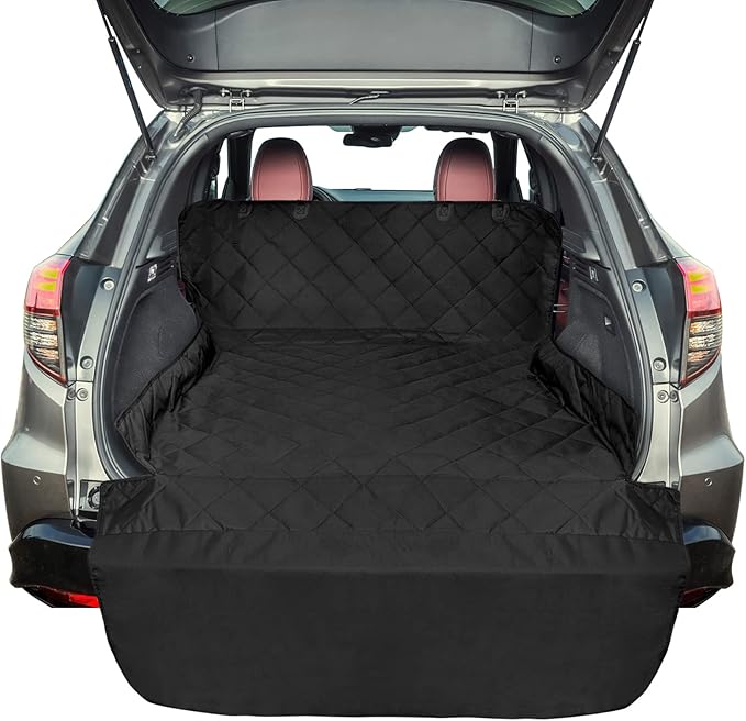 F-color SUV Cargo Liner for Dogs, Water Resistant Pet Cover Dog Seat Mat SUVs Sedans Vans with Bumper Flap Protector, Non-Slip, Large Size Universal Fit, Black-PurrikoPets