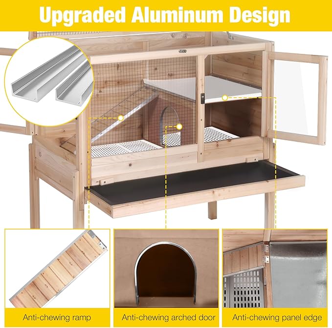 Aivituvin Wooden Guinea Pig Cages Indoor with Removable Stand, Anti Chewing Rabbit Hutch with Ramp and Wire Mesh, 2 Story Small Animals House Habitat with Pull Out Tray (Light Natural Wood)-PurrikoPets