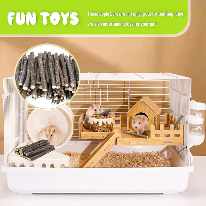 600g Small Apple Sticks Animals Molar Wood Treats Toys for Rabbits Chinchillas Guinea Pig Hamster Gerbil Parrot Bunny Chew Stick Toys Treats, 21.2 OZ-PurrikoPets