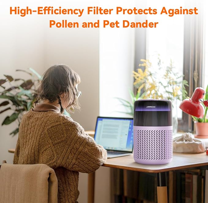 AIRROMI Air Purifier for Bedroom Home,HEPA Filter,Covers Upto 549 Ft²,Quiet 360°intake Air Cleaner with Fragrance ponge for Better Sleep,Night Light,Filters Smoke,Pet Dander,Allergies,Dust,A2005Purple-PurrikoPets