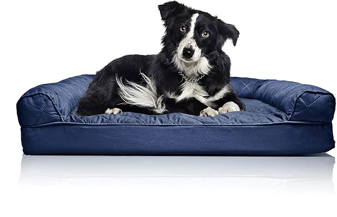 Furhaven Orthopedic Dog Bed for Large/Medium Dogs w/ Removable Bolsters & Washable Cover, For Dogs Up to 55 lbs - Quilted Sofa - Navy (Blue), Large-PurrikoPets