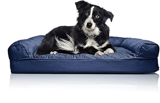 Furhaven Orthopedic Dog Bed for Large/Medium Dogs w/ Removable Bolsters & Washable Cover, For Dogs Up to 55 lbs - Quilted Sofa - Navy (Blue), Large-PurrikoPets