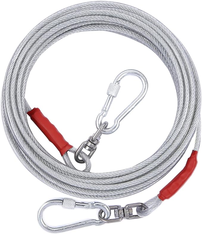 Dog Tie Out Cable for Dogs Outside Up to 125/250lbs,10/20/30/50FT Long Dog Leash&Chains,Small-Large Dogs Runner Cable for Yard,Heavy Duty Lead Line for Outdoor,Camping,Yard(250lbs 50FT, Silver)-PurrikoPets