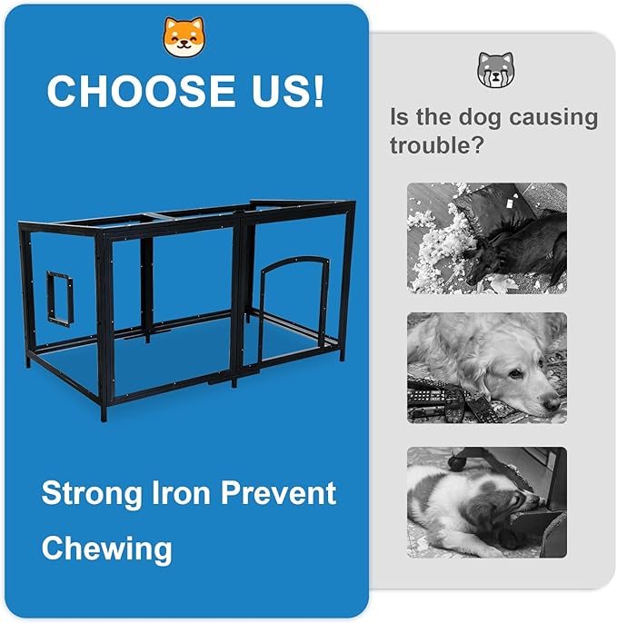 Extra Large Dog House Outdoor Weatherproof 59.1" Outside Wooden Dog Kennel, Chewproof Strong Iron Frame Window-PurrikoPets