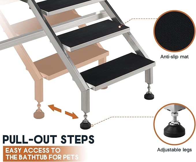 Albott 50-Inch Stainless Steel Dog Washing Station with Anti-Slip Steps, Sprayer, Faucet, and Soap Box – Professional Pet Bathtub for Medium/Small Pets, Ideal for Home, Garage, and Grooming(Left)-PurrikoPets