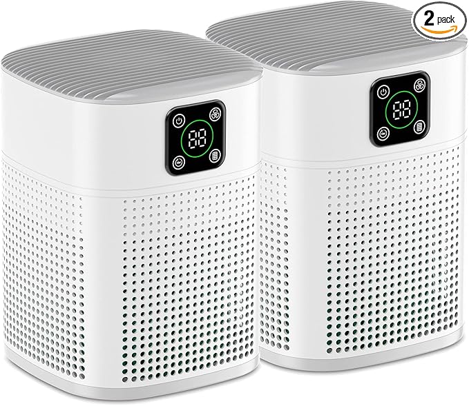 2 Pack Air Purifiers for Home Bedroom up to 650ft², Honeyuan H13 HEPA Air purifier with 360°Air Intake, 3 Fan Speeds, White-PurrikoPets
