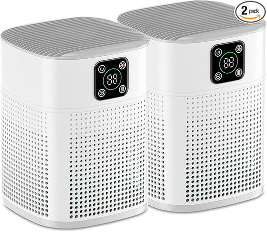 2 Pack Air Purifiers for Home Bedroom up to 650ft², Honeyuan H13 HEPA Air purifier with 360°Air Intake, 3 Fan Speeds, White-PurrikoPets