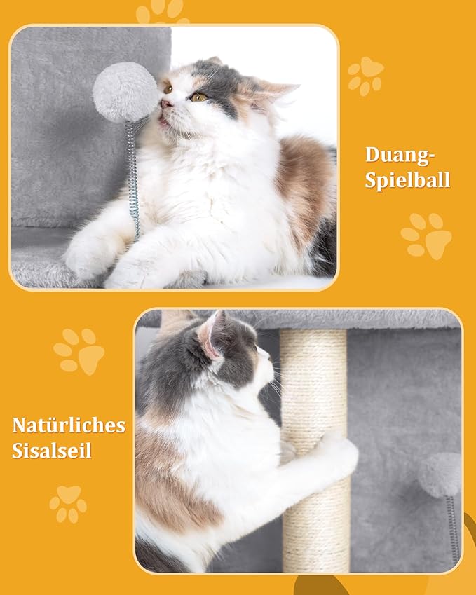 14in Cat Tree Tower with 20 * 16.5in Perch Bed and Washable Top for Large Adult Cats, Condo and Scratching Post for Indoor Kitten Pet, Light Gray-PurrikoPets