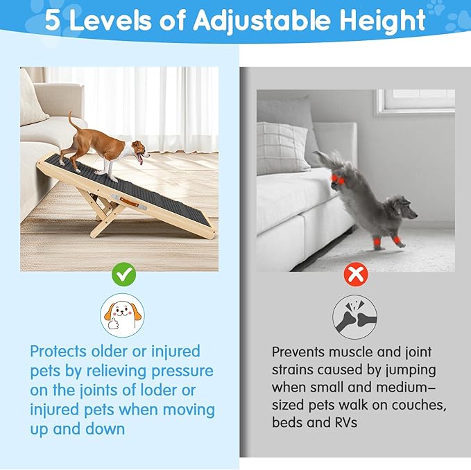 Dog Ramp for Couch, Bed, Wooden Long Pet Stairs for Small & Large Old Dogs & Cats, Hold up to 100lb, Adjustable Height from 11.41" to 20.47", Portable Doggie Steps (39.37" Long)-PurrikoPets