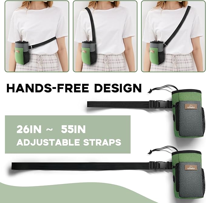 Dog Treat Pouch Training Behavior Aid, Dog Treat Training Bag for Dog Walks Outdoor Activities Travel, Built-in Poop Bag Dispenser 3 Ways to Wear-PurrikoPets