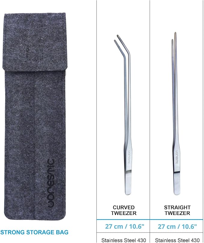 2 Pcs 10.6 Inches Heavy Duty Reptile Feeding Tongs, Long Aquarium Tweezers, Straight and Curved Long Tweezers for Aquarium and Terrarium-PurrikoPets