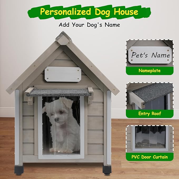 Dog House Outdoor Indoor Waterproof for Small Dog with Anti-Chewing Iron Frame, Raised Feet, Weatherproof Doghouse Kennel Puppy Shelter with Removable Floors(18" L*28.5" W*24" H)-PurrikoPets