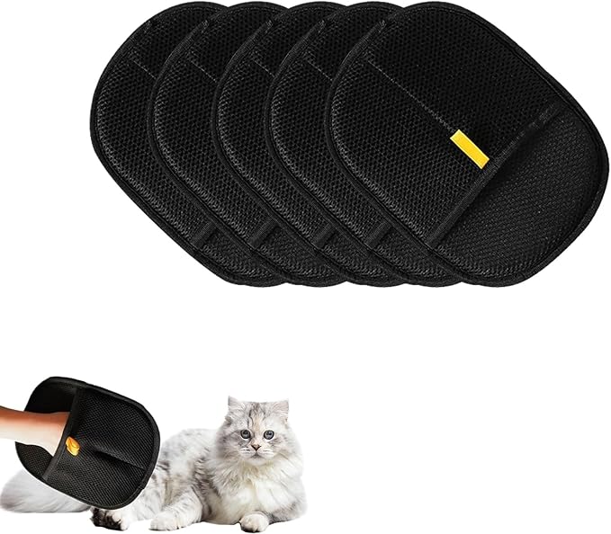 2025 Upgraded Pet Hair Removal Glove |Double-Sided – Reusable Grooming & Bathing Glove for Dogs and Cats |Soft Silcone Touch |Easy Deshedding and Cleaning Mitt (Black, 5 PCS)-PurrikoPets