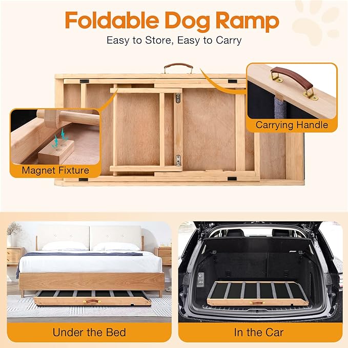 Dog Ramp for Bed - Extra Wide - Excellent Traction, Pet Ramp for Small Large Dogs to Get on Couch Car, Non-Slip Rubber Surface, 17’’W, Hold up to 200lb, Adjustable, Foldable (200LBS)-PurrikoPets
