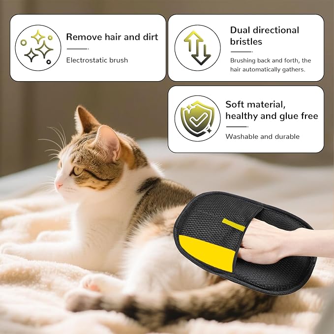 3Pcs Electrostatic Gloves Pet Hair Removal, 2025 Thickened Pet Hair Remover Glove, Washable Reusable Dog Cats Hair Gloves for Furniture Bed Sheets Couch Clothes Carpet Car Seat-PurrikoPets