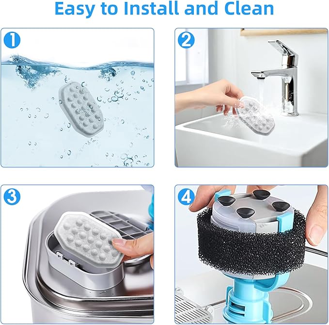 20 Pack Cat Water Fountain Filters-Cat Fountain Replacement Filters for Stainless Steel 3.2L/108oz Adjustable Water Flow Cat Fountain(10 Pack Pet Water Filter Refills+10 Pack Sponges)-PurrikoPets