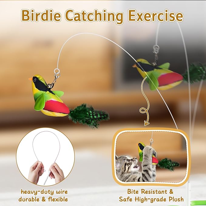 3-in-1 Interactive Cat Toys for Indoor Cats,Automatic Kitten Toy,Flying Bird,6 Holes Mole,Rotating Feather, Rechargeable USB Interactive Cat Feather Toys for Bored Indoor Cats-PurrikoPets