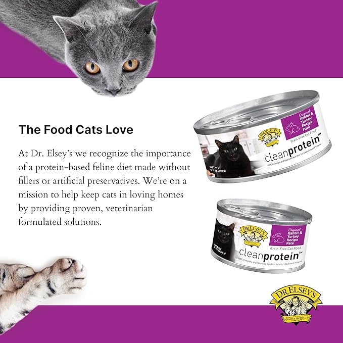 Dr. Elsey's cleanprotein Original Rabbit & Turkey Recipe Wet Cat Food, (Pack of 24), 2.75oz Cans-PurrikoPets
