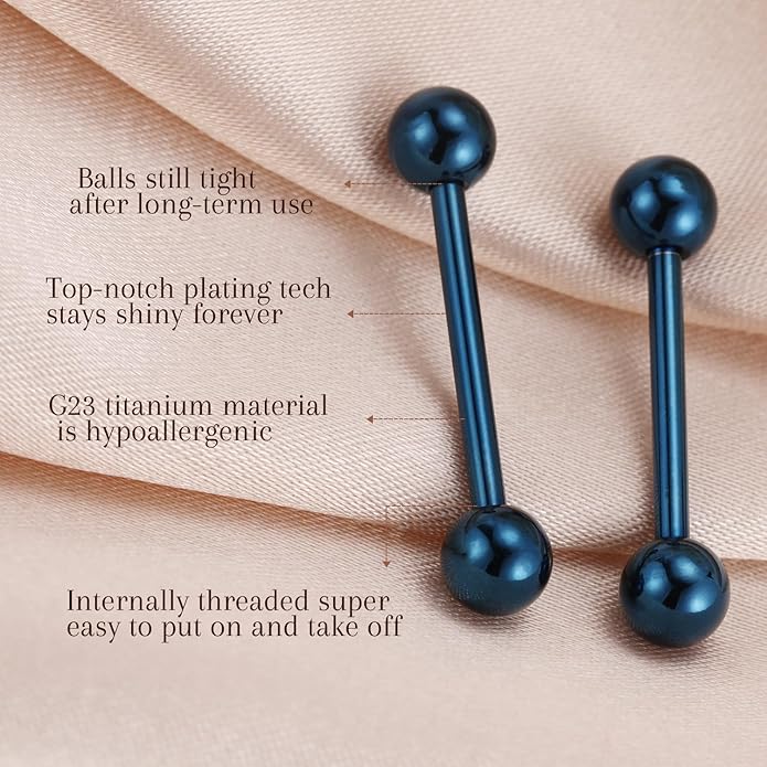 AROWRO Nipple Piercing Jewelry G23 Titanium Nipple Rings Tongue Rings Nipple Bar 14G Internally Threaded Straight Barbells Bridge Piercing Jewelry 12mm-20mm