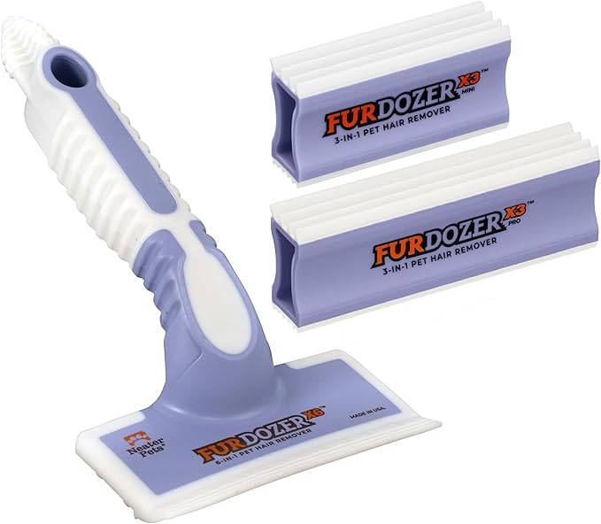 FurDozer X6 & X3 Bundle - Pet Hair Removal Tool & Car Detailing Dog Hair Remover for Carpet, Car, Couch, Bedding, & Furniture - Reusable Pet Fur Remover & Carpet Scraper for Animal Fur & Lint, Purple-PurrikoPets