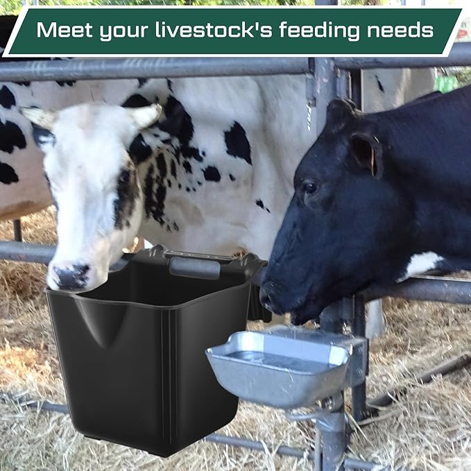 4 Pack 15 Quart Horse Feeders for Stall Hook Over Hanging Fence Hay Feeder Mountable Livestock Plastic Feed Bucket for Farm Stalls Pasture, Stable to Feed Horses Sheep Cattle Cows Etc(Black)-PurrikoPets