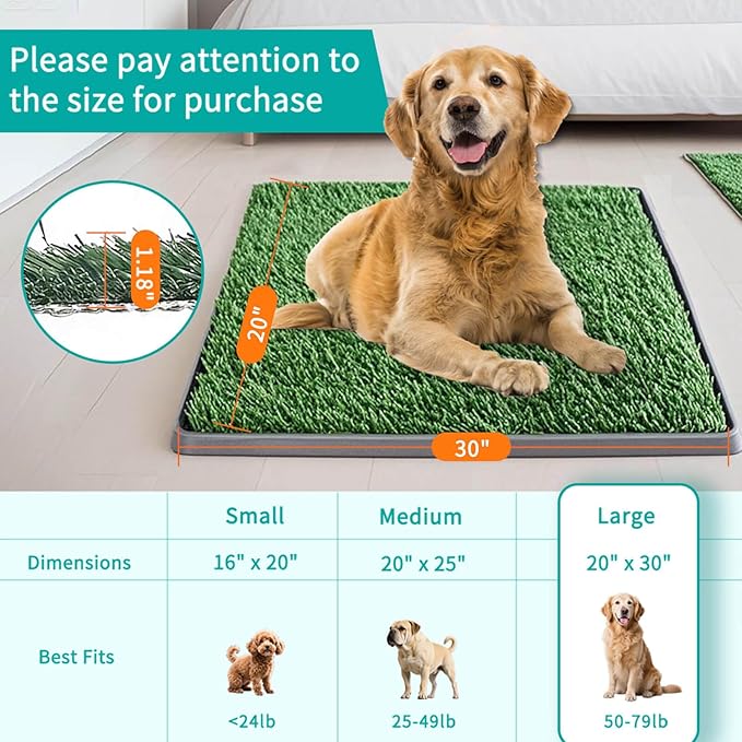 Dog Grass Pad with Tray 30"X20" - Portable Artificial Turf Potty Training Pee Mat for Large or Medium Dogs, Indoor/Outdoor Dog Litter Box for Balcony/Patio, Washable Reusable Fake Grass-PurrikoPets