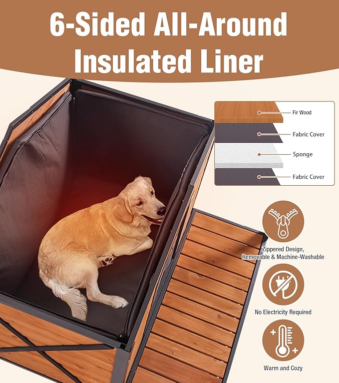 Extra Large Dog House Outdoor for Large Dogs, Insulated Dog House with Metal Frame, Waterproof Dog Shelter with Asphalt Roof, PVC Curtain & Multifunctional Patio, Indoor Outdoor Use-PurrikoPets